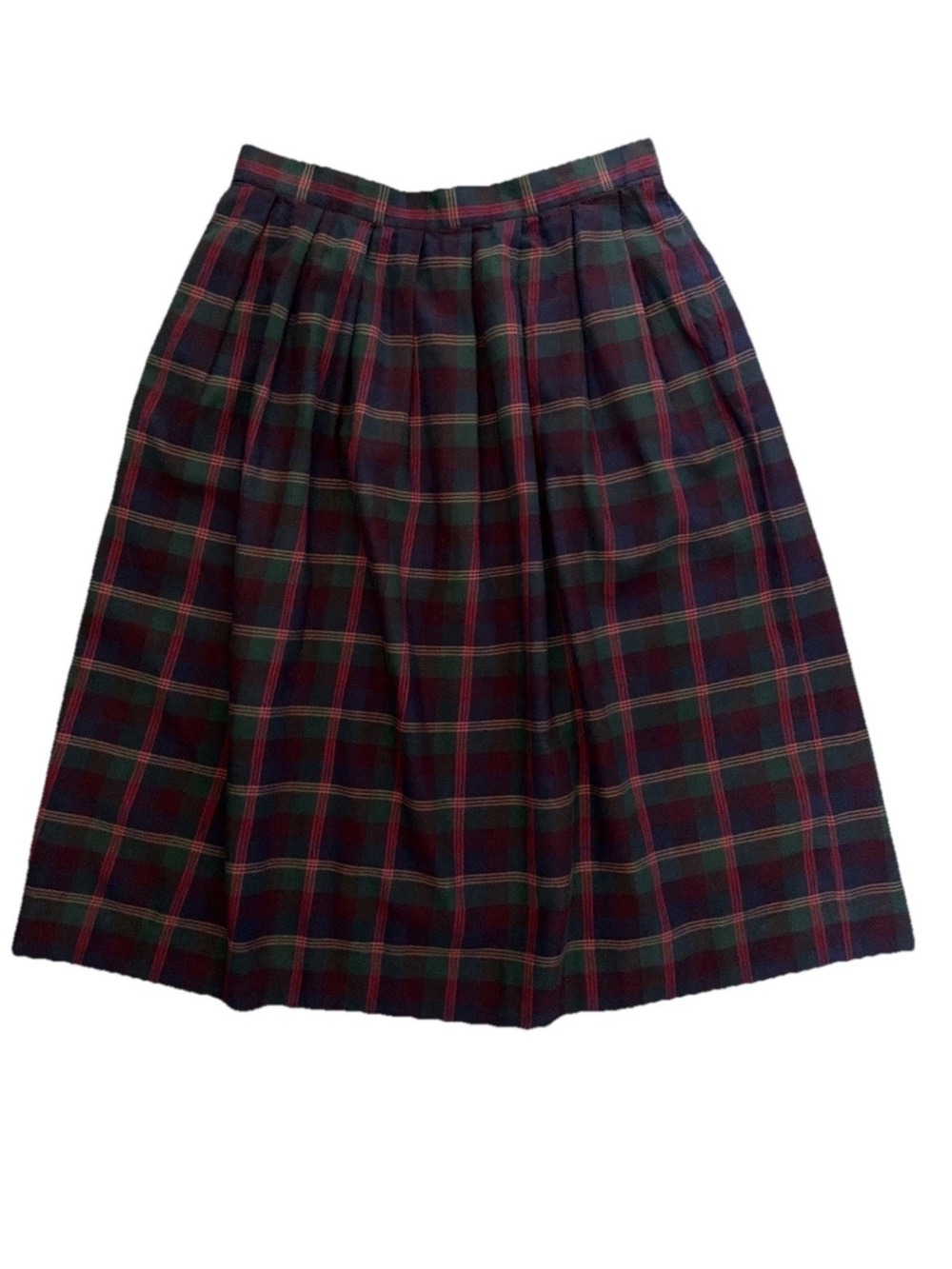 Lands End Cotton Plaid Skirt Midi Flat Front Elastic Back Pockets Size 18 VTG